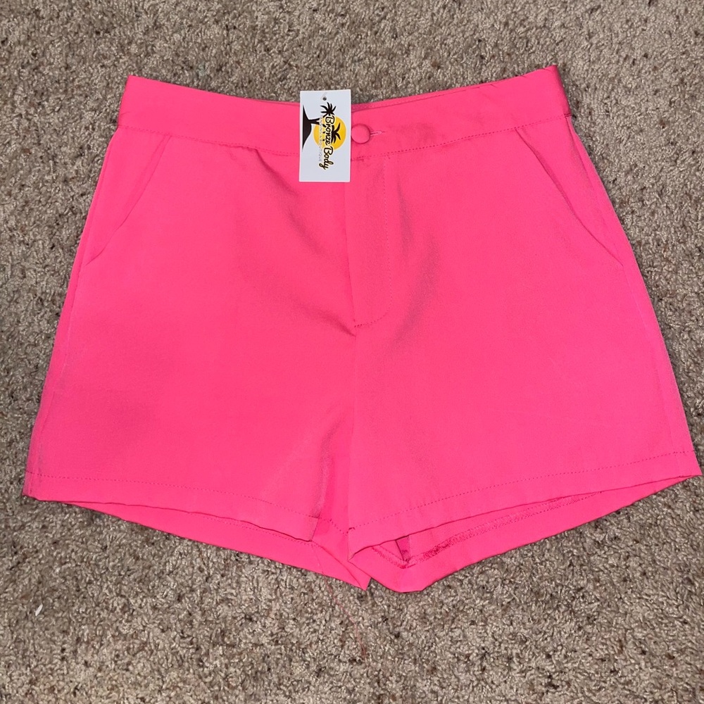 High waisted hot pink shorts
